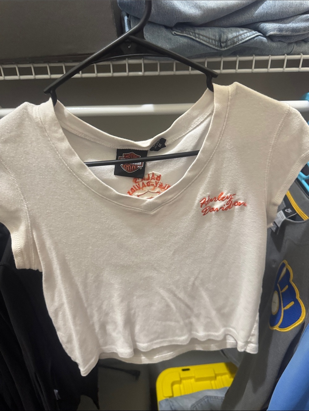 Y2K Harley-Davidson White Cropped V-Neck Tee